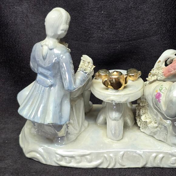 Porcelain Victorian Colonial Courting Couple Dog Woman & Man Figurine Tea Party - Picture 6 of 10